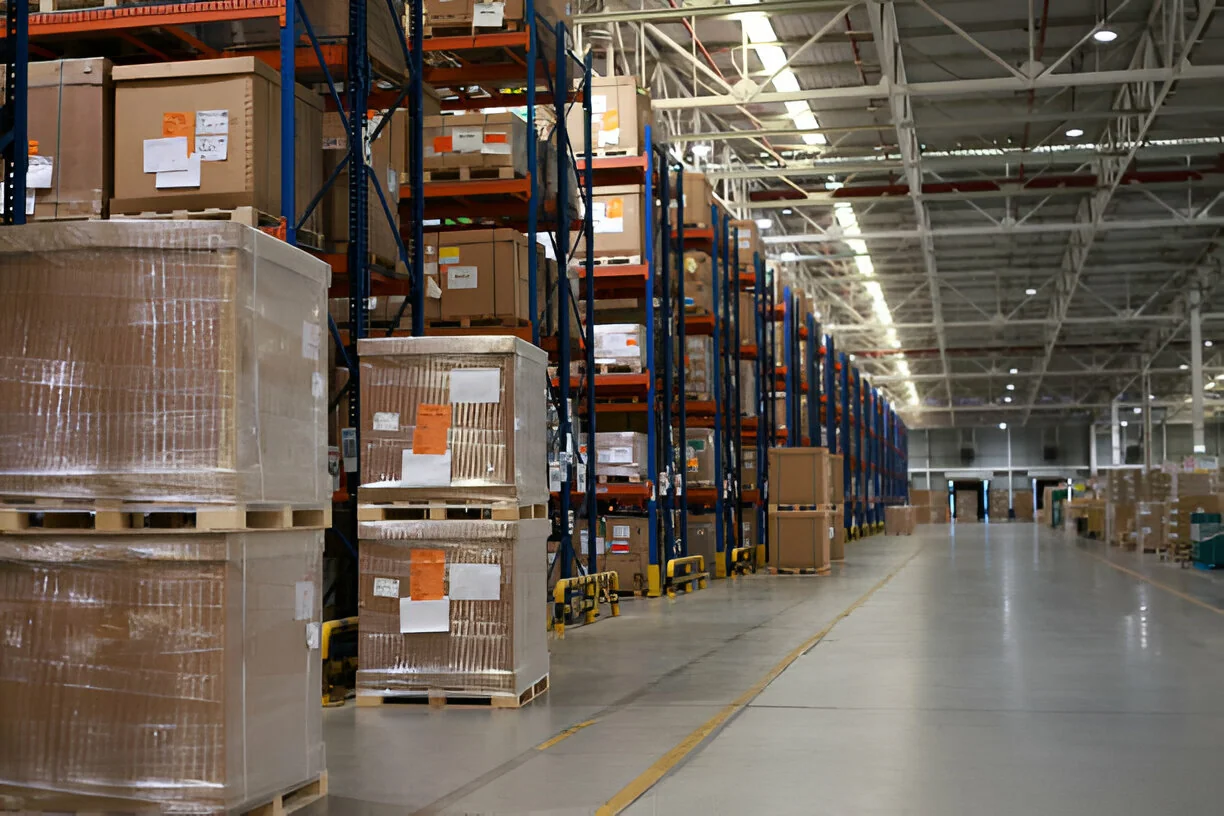 A racked warehouse aisle representing BPL Logistix