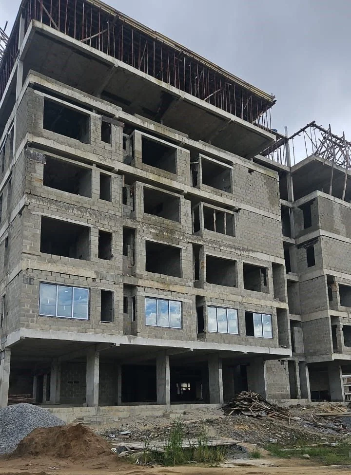 The Toll Heights block frame with window openings and roof formwork