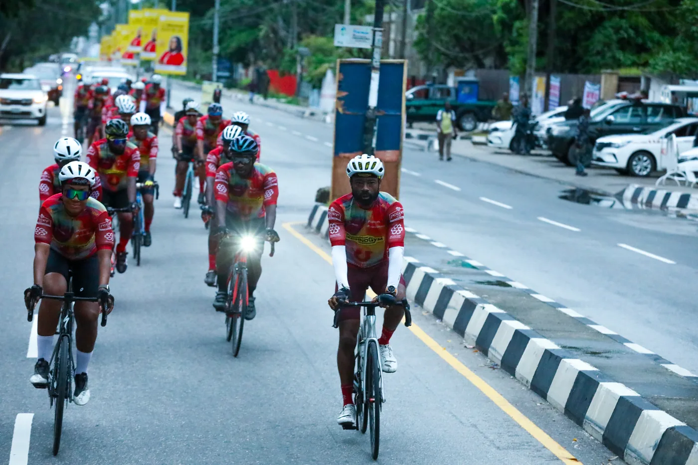 Cyclists riding through Lagos